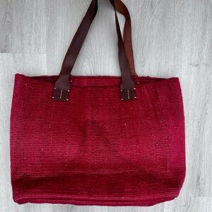 J. Jill Shoulder Bag Woven Jute with Leather Handles